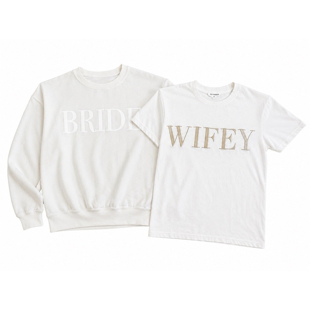 Bride Wifey Bridal Bundle S White Sweatshirt Tee Bachelorette Honeymoon